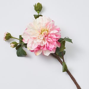Ombre Pink Silk Dahlia Bloom & Buds Single Stem Spray - 23&quot;