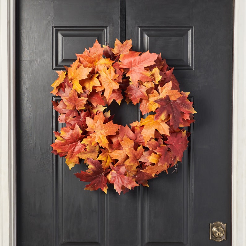 Red & Orange Autumnal Two-tone Maple Leaf Classic Fall Front Door ...