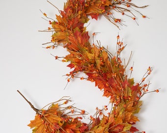 Autumn's Splendor - Mixed Maple Leaf Foliage & Bittersweet Berry Fall Centerpiece Table Runner Mantle Garland