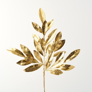 Golden Faux Botanical Bay Leaf Spray Stem - 19&quot;