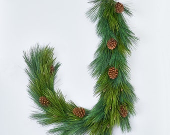 Deluxe Long Needle Pine & Pinecone Thick Winter Greenery Christmas Garland