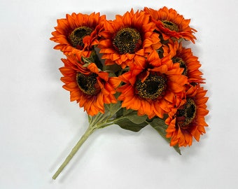 Orange Faux Floral Sunflower Bush Bouquet - 17"