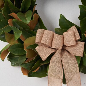 Classic Real Touch Magnolia Leaf All Seasons Front Door Wreath with Burlap Bow image 2
