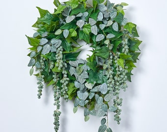 Real Touch Ivy, Fittonia Vines & Draping Seed Pods Luxury Greenery All Seasons Wreath