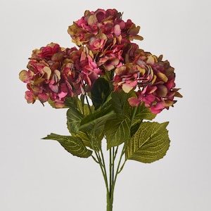 Ramo de hortensias de seda de color rosa oscuro con aspecto seco y tallo artificial - 53 cm
