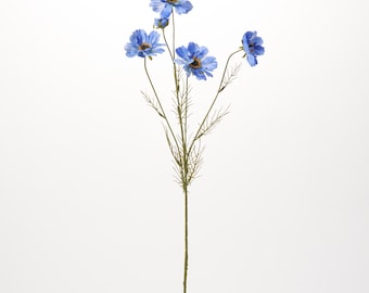 Ramo floral artificial Cosmo Blooms de seda azul cielo, tallo largo, 81 cm