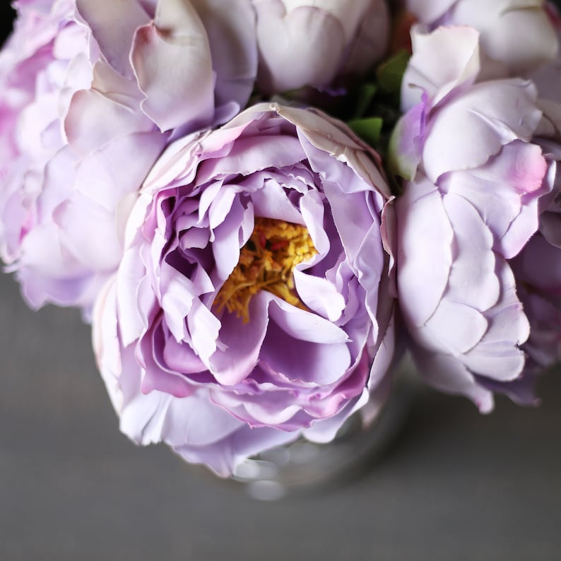 Lavender Real Touch Peony Floral Arrangement in Clear Glass Etsy