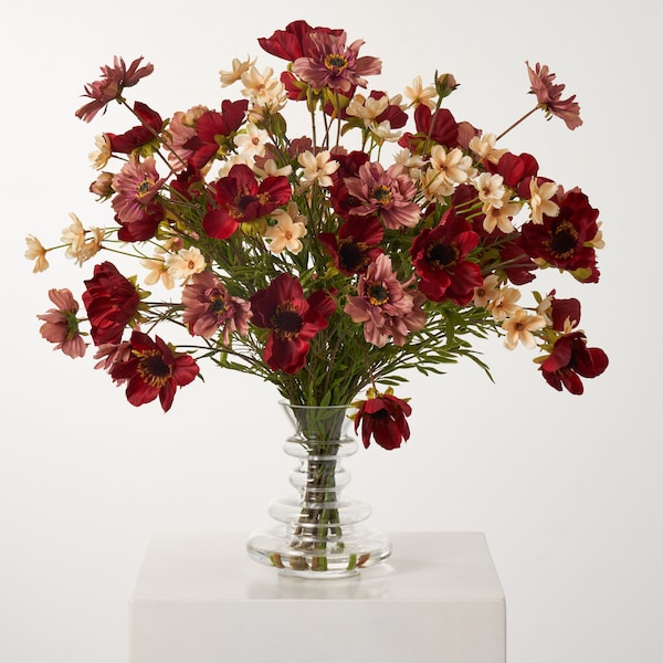 Fall Wildflower Cosmos Bouquet In Burgundy Mauve, Apricot Water Illusion Arrangement
