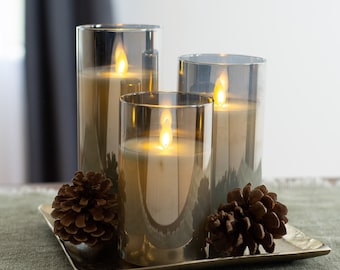 Velas LED de cristal ahumado sin llama con control remoto (juego de 3)