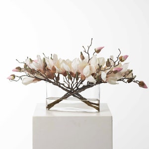 Light Pink Magnolia Branch Blooms in Oval Pocket Vase Everyday Spring Water Illusion Arrangement