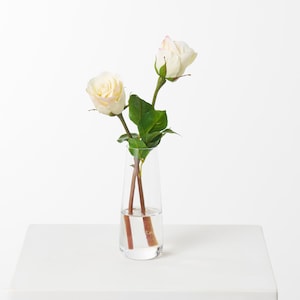 Real Touch Cream Pink Rose Bud in Flute Bud Vase