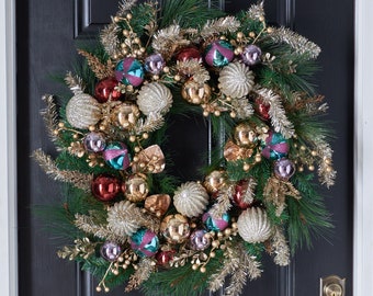 Puttin On the Ritz - Mixed Metallic Glitter Ornament Balls & Tinsel Accent Large Christmas Holiday Wreath - 30"