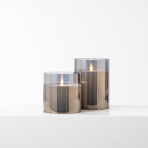 Large Moving Flameless LED Smokey Glass Pillar Candles with Remote - 3 Options Available