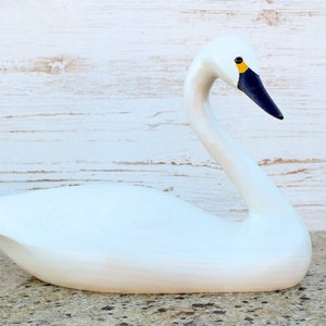 Hand Carved Alert White Swan Decorative Wooden Duck Decoy