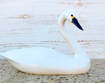 Hand Carved Alert White Swan Decorative Wooden Duck Decoy