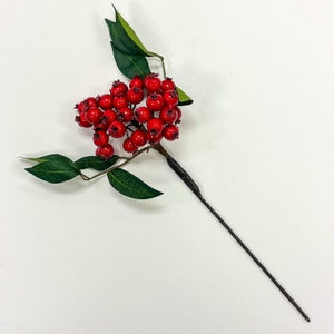 Waterproof Red Berry Clusters Faux Winter Stem Holiday Spray - 15&quot;