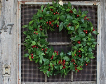 Ghirlanda Natalizia Porta D'Ingresso Con Bacche Rosse E Fiocco - Decorazione Festiva Per Casa, Natale E Matrimoni - Foto 5