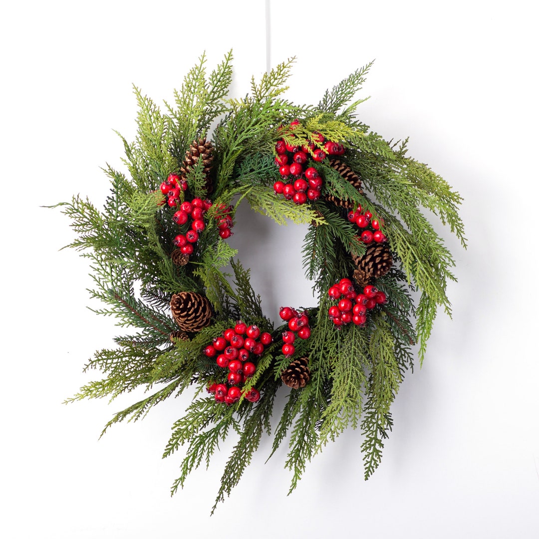 Woodland Pine Cedar & Red Berry Winter Front Door Wreath - Etsy