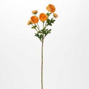 Blooming Orange Mango Ranunculus Spray Single Faux Floral Stem - 26"