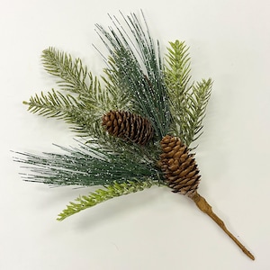 Frosted Long Needle Pine Faux Winter Foliage Spray -14"