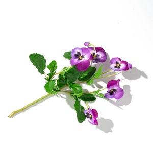 Vibrant Violet Faux Floral Silk Pansy Spray with Wired Stems