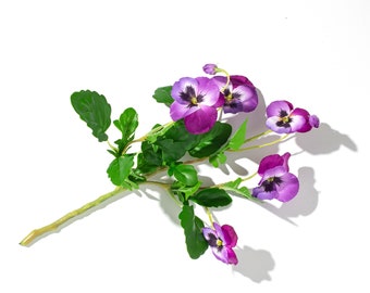 Vibrant Violet Faux Floral Silk Pansy Spray with Wired Stems