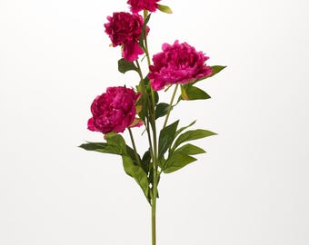 Cerise Pink Peony Blooms & Bud 31" Long Spring Faux Floral Stem Spray
