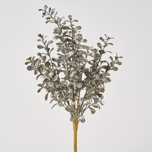 Painted Metallic & Sequin Glitter Gunmetal Faux Boxwood Bush Spray - 19&quot;