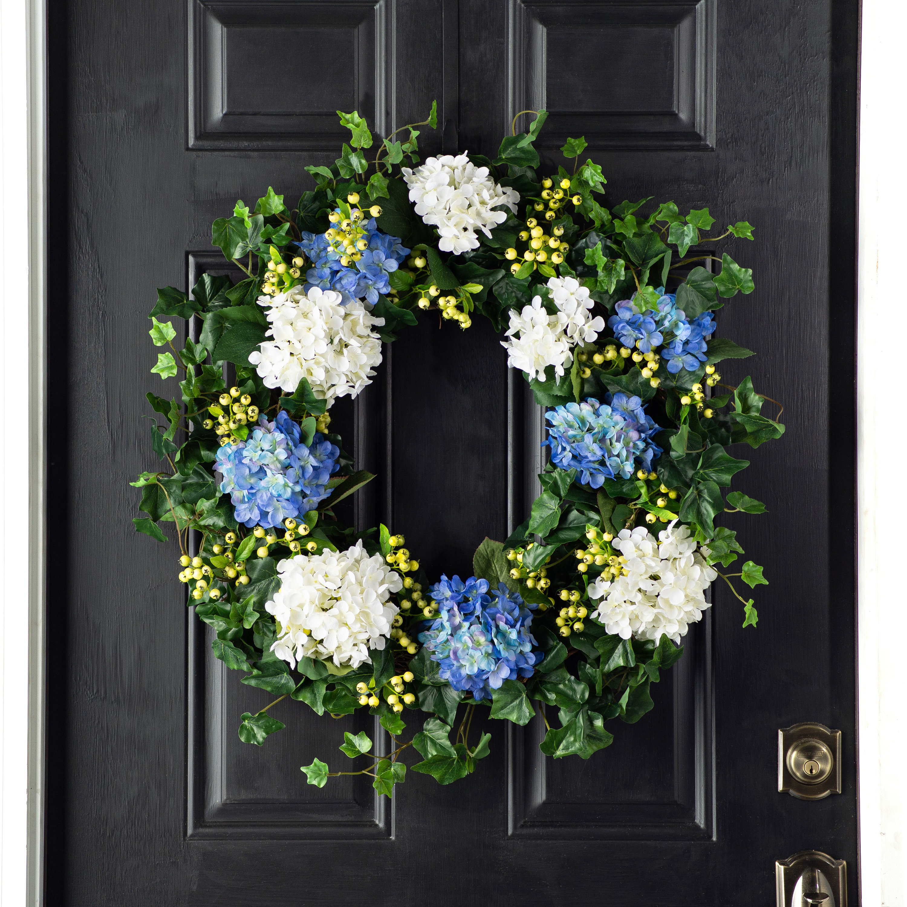 Blaue & weie Hortensie, Englischer Efeu, Pfefferbeere Frhlingskranz -  Etsy.de