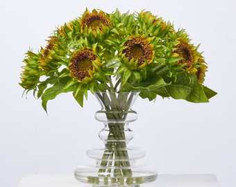 Early Bloom Sunflower Bundle In Tiered Glass Vase All Season Water Illusion Arrangement