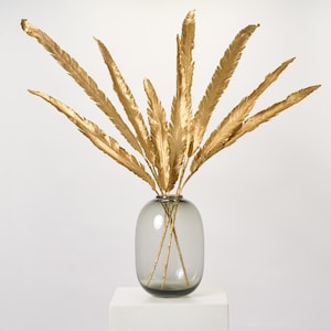 Gold Glitter Edge Three Metallic Gold Feather Stems Festive Holiday Branch Spray - 53&quot;