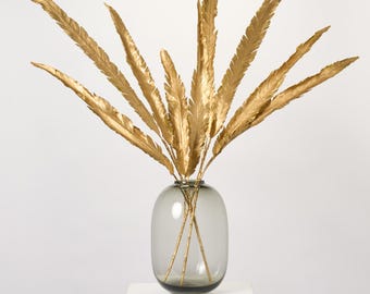 Gold Glitter Edge Three Metallic Gold Feather Stems Festive Holiday Branch Spray - 53"