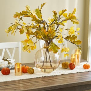 Autumn Glow - Mixed Fall Oak Leaf & Gold Aspen Branch in Amber Tone Ball Vase Large Fall Centerpiece Arrangement