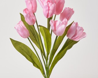 Hellrosa Seidentulpenspray Blüte & Blattstiel Bouquet - 20 "