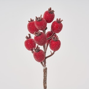 Beaded Red Crabapple Pick Faux Fruit Branch Spray - 12&quot;