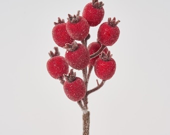 Beaded Red Crabapple Pick Faux Fruit Branch Spray - 12"