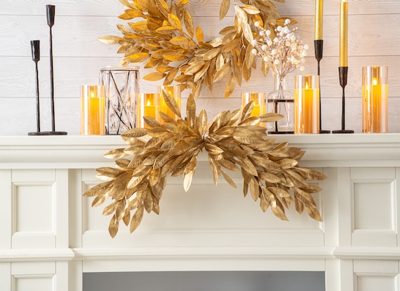 Antiqued Gold Bay Leaf Christmas Holiday Mantle Swag