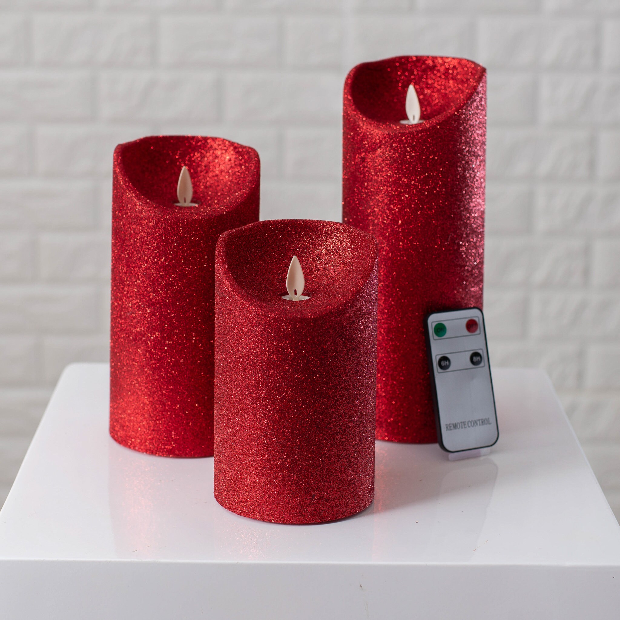 LED Water Candle with Glitter USB Rechargeable Color Changing Waterproof Swirling Glitter Flameless Candles for Xmas Party Home Decoration, Red