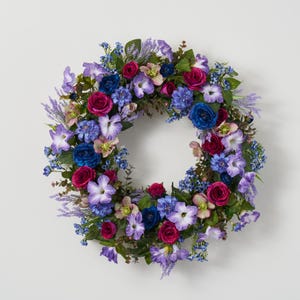 Indigo Dreamer - Mixed Blue & Purple Faux Blumen Frühling Sommer Haustürkranz