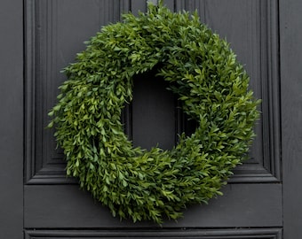 Realistic Boxwood Everyday All Seasons Spring Summer Outdoor Wreath - 2 Sizes