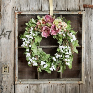 Sweet Southern Belle - Mauve Magnolia, Rose Hydrangea & Draping Bellflower Spring Summer Front Door Wreath