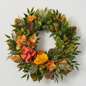 Aloha Sunshine - Tropical Hibiscus, Bougainvillea, Protea & Orchid Spring Summer Front Door Wreath