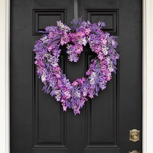 Lavender & Lilac Spring Summer Faux Floral Front Door Heart Wreath