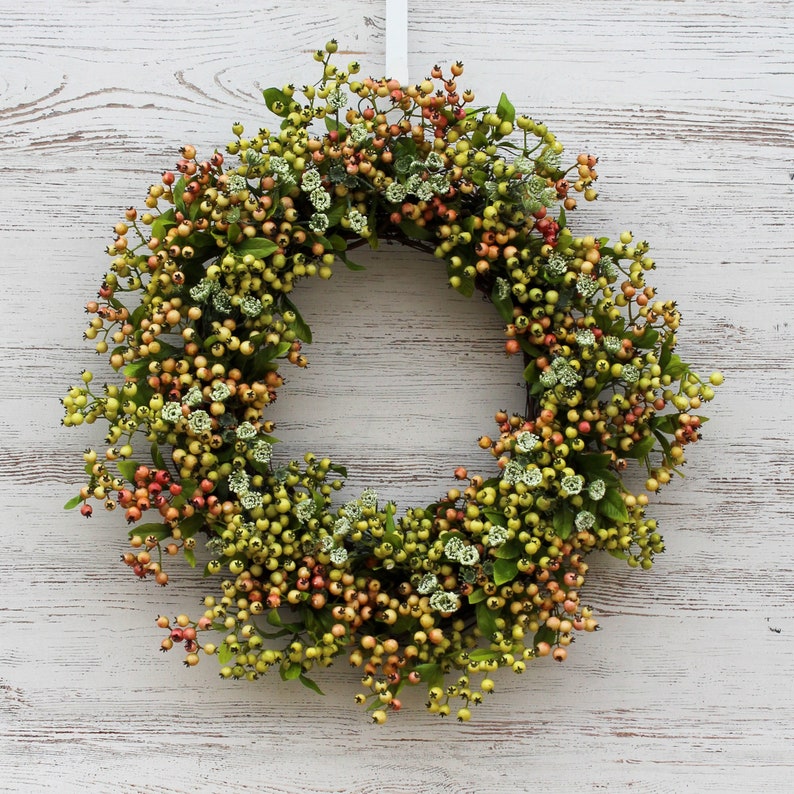 Pink & Green Pepperberry and Queen Annes Lace Front Door Spring Wreath image 2