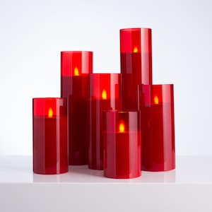 Tall Moving Flameless LED Amber Glass Pillar Candles with Remote- Set of 3