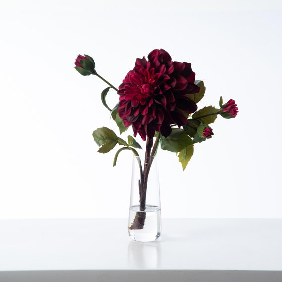 Faux Dark Dahlia Floral Arrangement in Illusion Water Vase