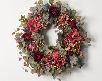 Burgundy Hydrangea & Golden Ranunculus Front Door Fall Wreath