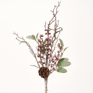 Frosted Lamb's Ear, Red Berry, Pinecone & Twig Branch Spray - 18"