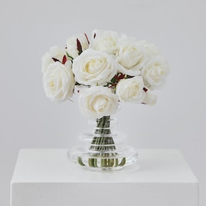White Silk Rose Bouquet in Layered Vase Everyday Water Illusion Arrangement