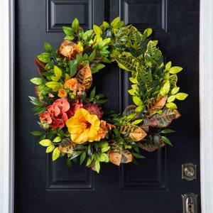 Aloha Sunshine - Tropical Hibiscus, Bougainvillea, Protea & Orchid Spring Summer Front Door Wreath